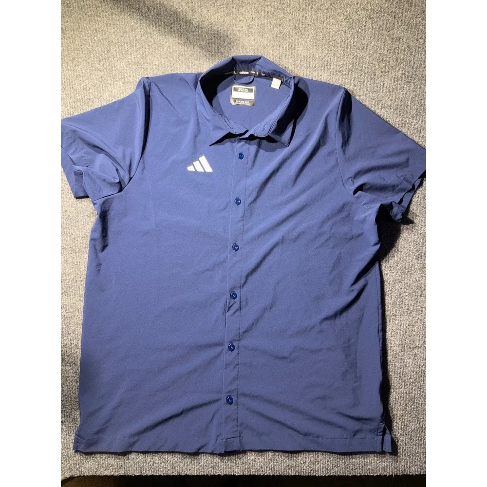 Adidas Mens Navy Blue Short Sleeve Button Down Performance Shirt HS8563 Large